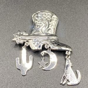 Vtg Trifari Southwestern Cowboy Boot Charm Brooch Pin Cactus Wolf Moon Signed